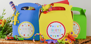 party bag picture, colourful party boxes